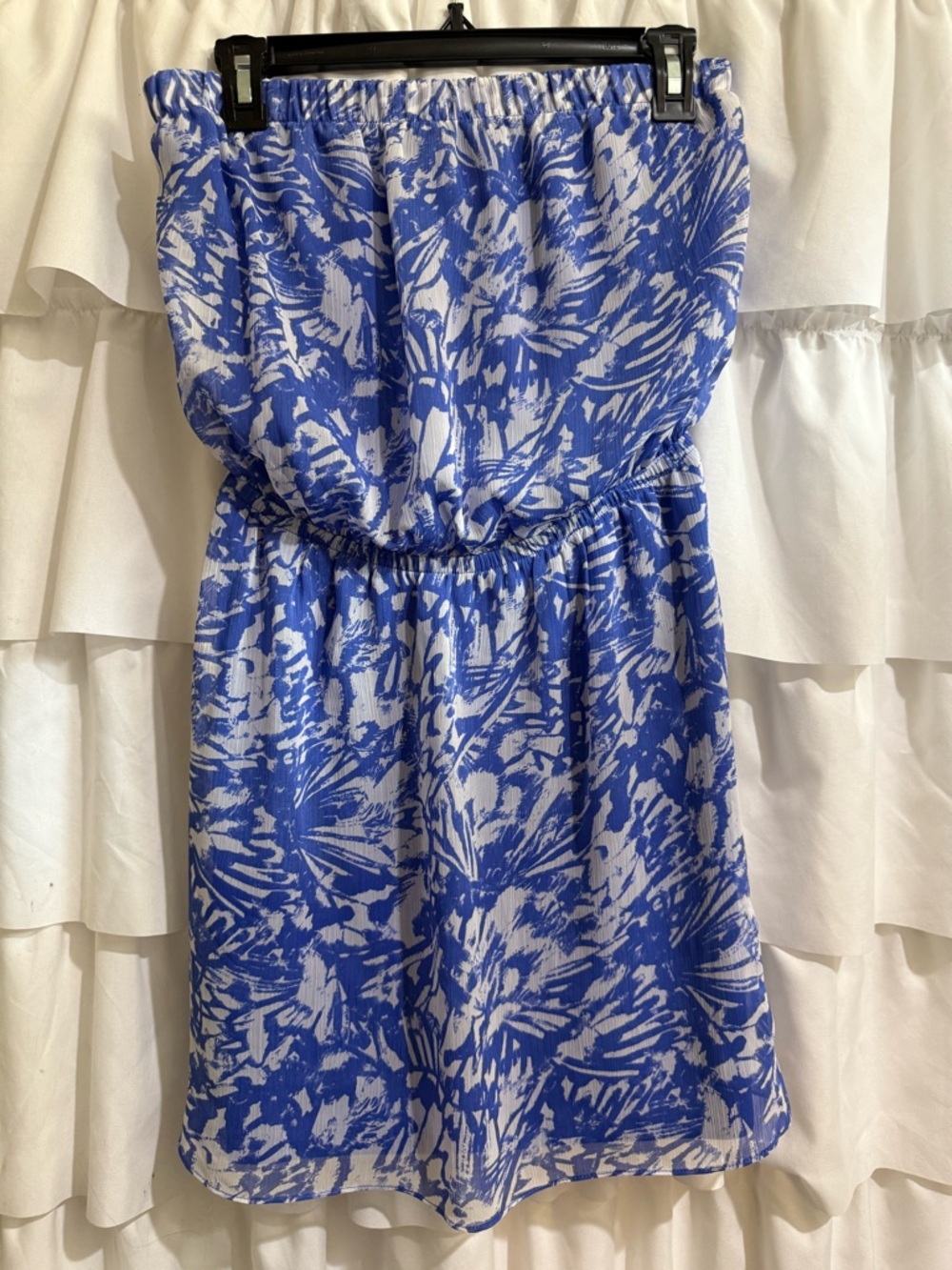 Express Blue and White Strapless Sundress